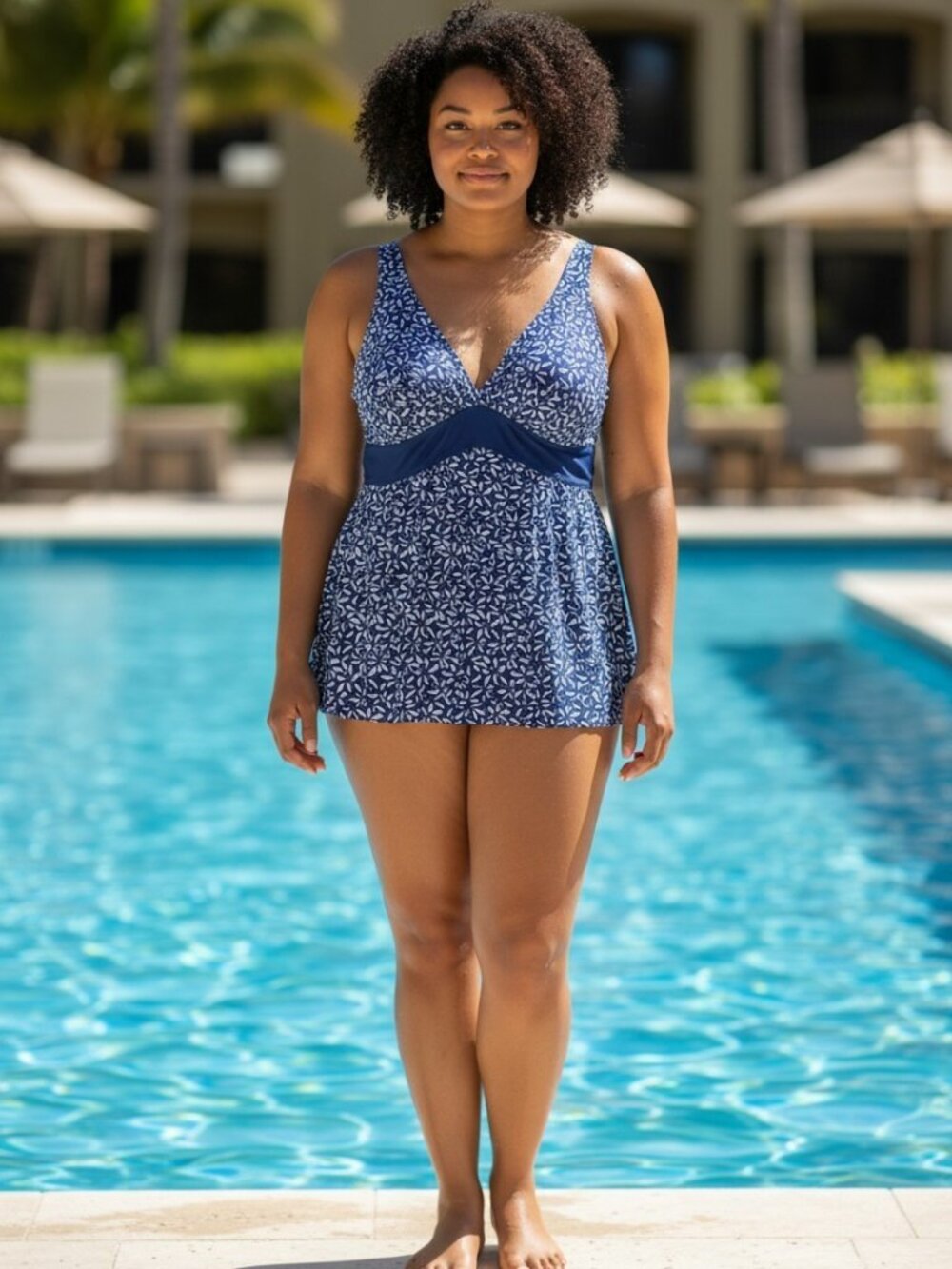 Maxine of Hollywood Blue Floral Swimdress One-Piece Swimsuit (Size 12)